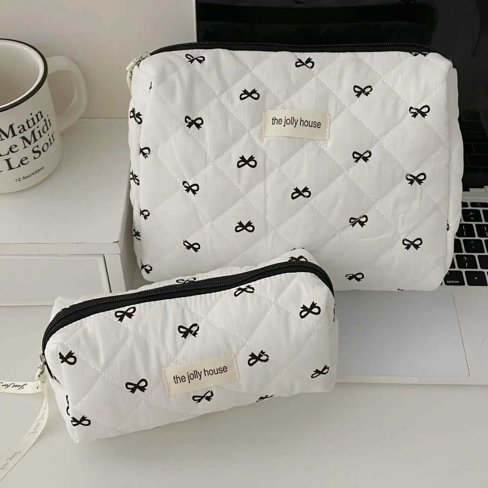 Fashion Cherry Tote Women Makeup Bag Portable Cute Ladies Cosmetic Toiletry Storage Pouch Handbag Cotton Quilted Zipper Bag W251017