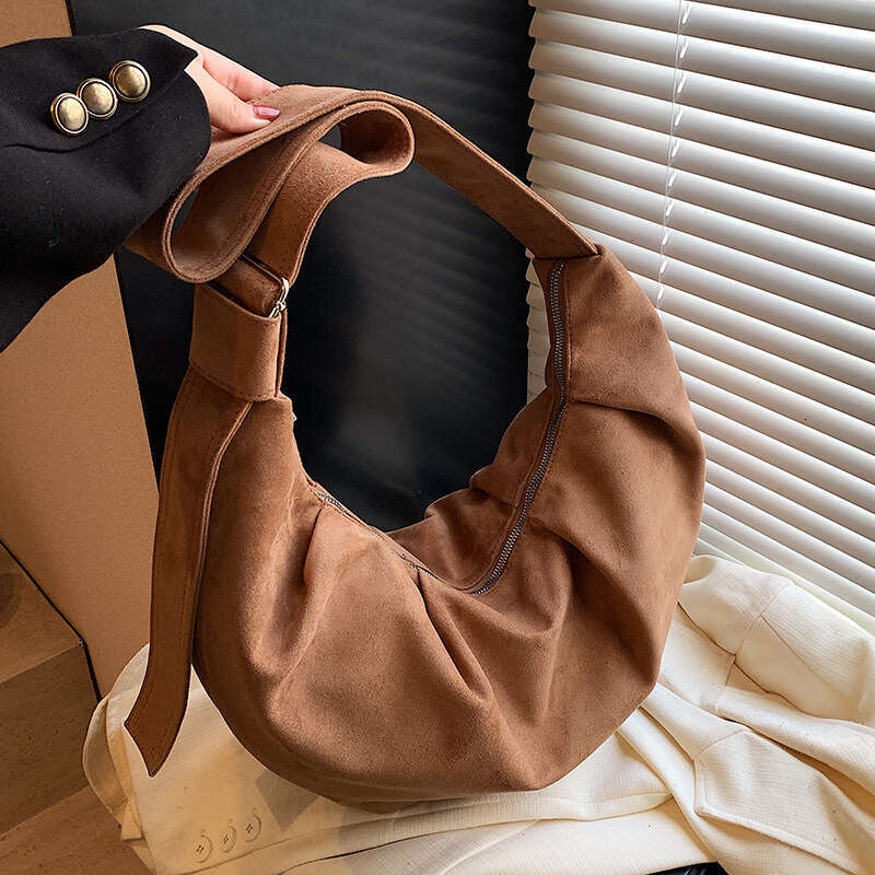 Fashion Suede Texture Pleated Tote for Women Casual Lazy Style Versatile Commuter Crossbody Bag