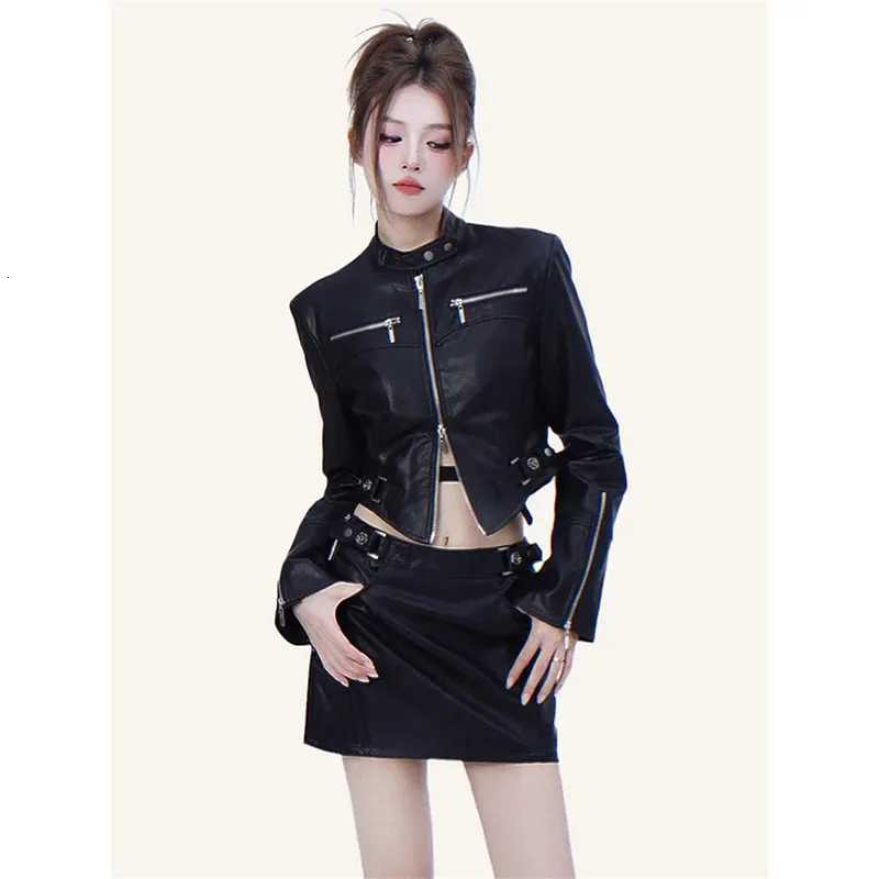 Black PU Leather Jacket For Women 2025 New Street Vibe Motorcycle Jackets Top Ladies Leather Coat Fashion Artificial LeatherT251017