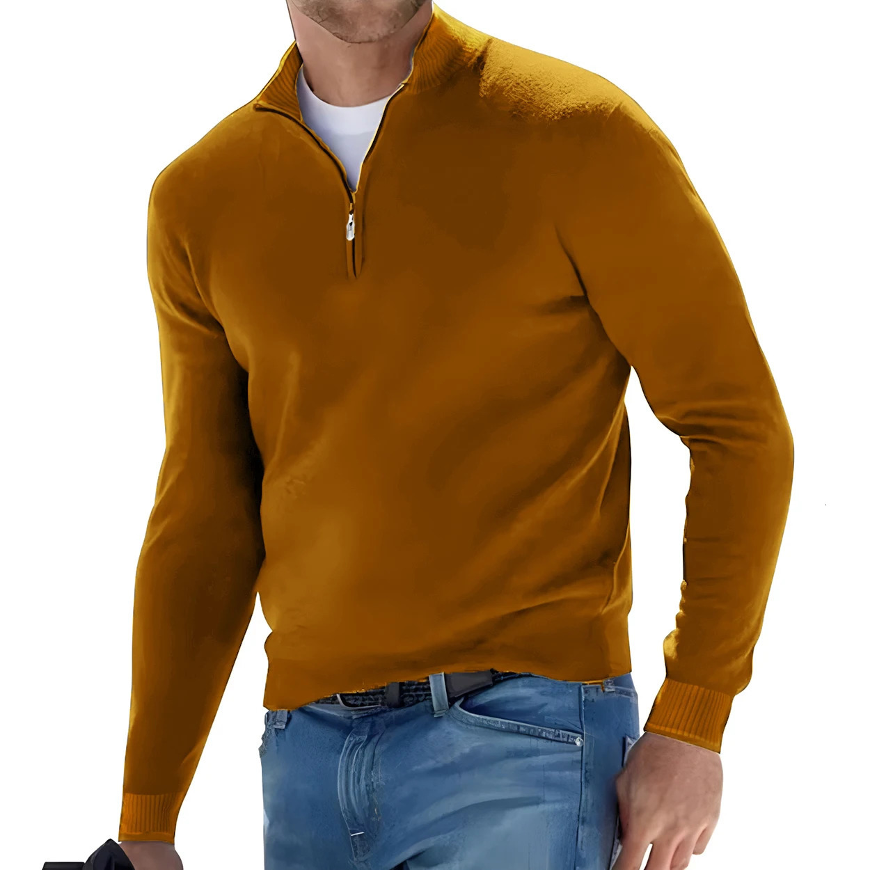 Mens Long Sleeve Pullover Solid Color Half Zipper Sweaters Vneck Knitted Sweater Men Oversized Breathable Streetwear 251017