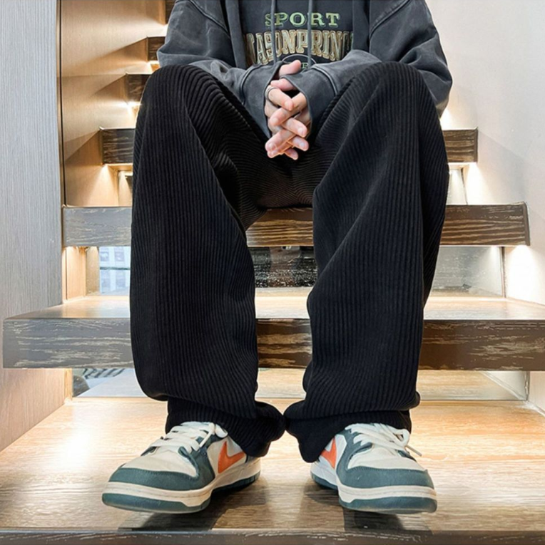 Corduroy pants for men, spring and autumn fashion brand American wide-leg pants with a sense of drape, loose straight-leg pants, casual long