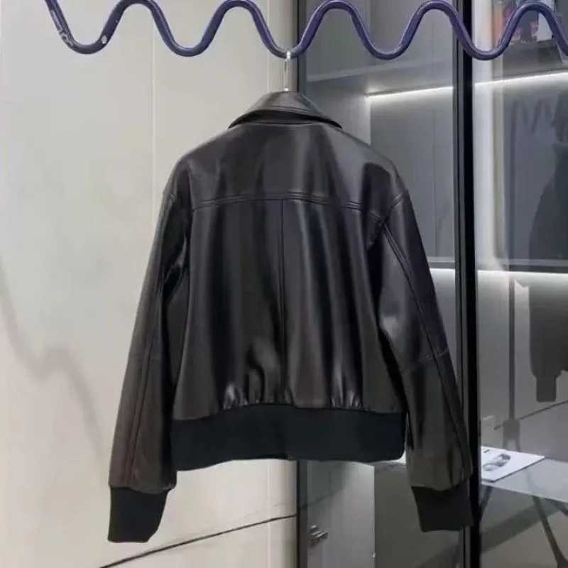 Luxury Womens Black Leather Jacket PU Leather Coat Spring Autumn Metal Button Pocket Outerwear Streetwear Short Top Long SleeveT251017