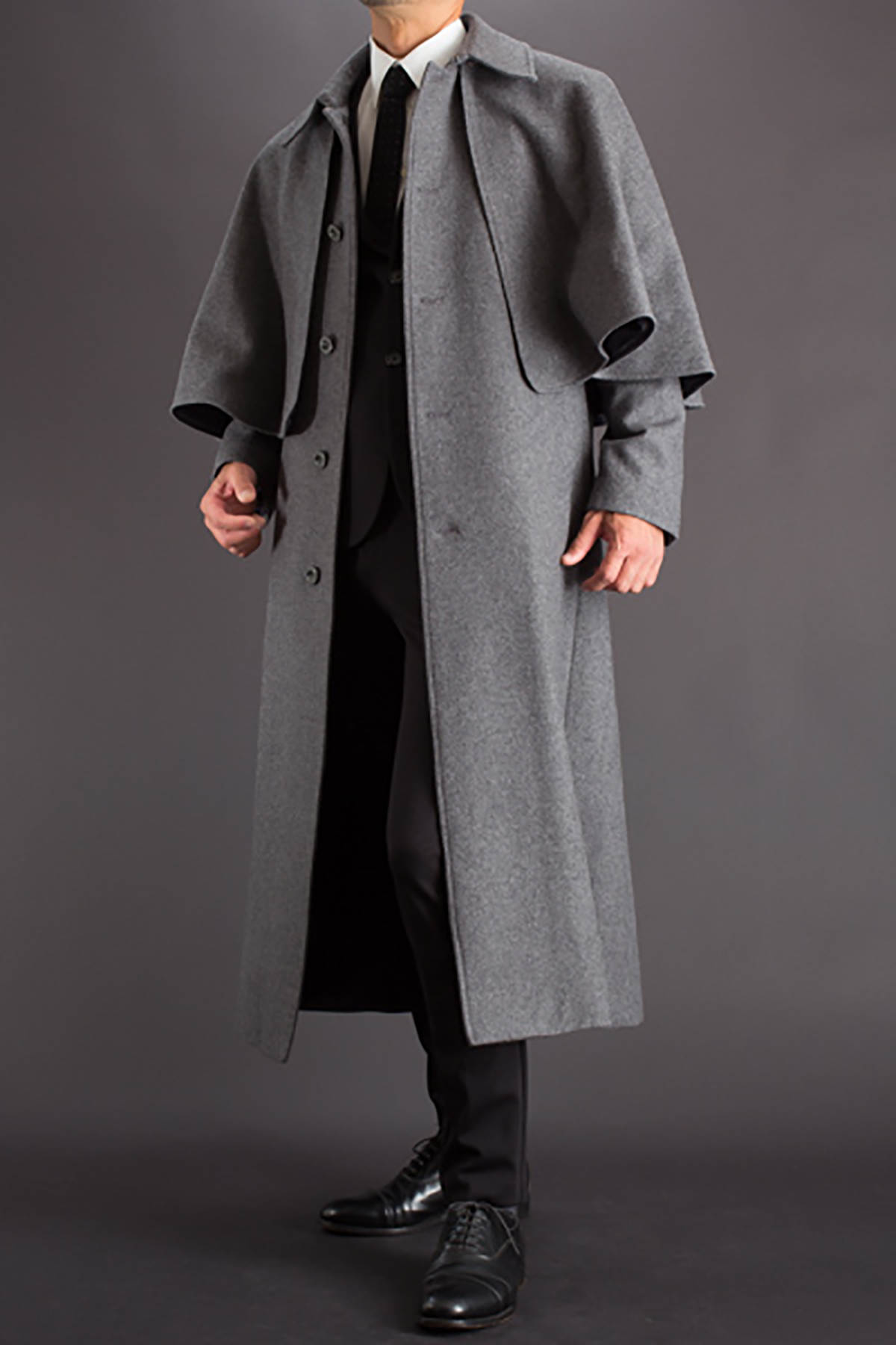 Autumn Grey Men's Woolen Coat Single Breasted Lapel WindBreaker Holmes Long OverCoat Custom made