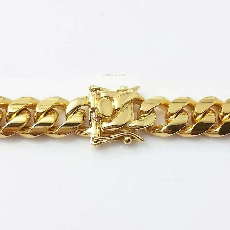 Moissanite jewelry Gold Miami Cuban Link Chain Necklace Men Hip Hop Stainless Steel Jewelry Necklaces Free door-to-door delivery
