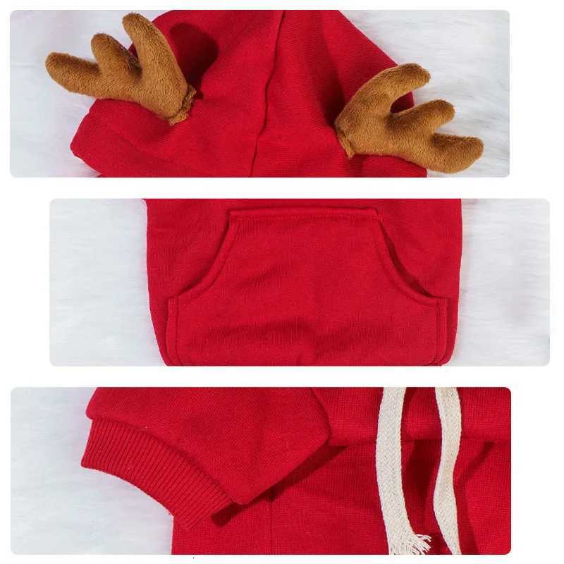 Dog Red Christmas Elk Costumes Winter Pets Hoodie Warm Sweatshirts with Pockets for Small Medium Dogs Puppy Cats Party ClothesW251017