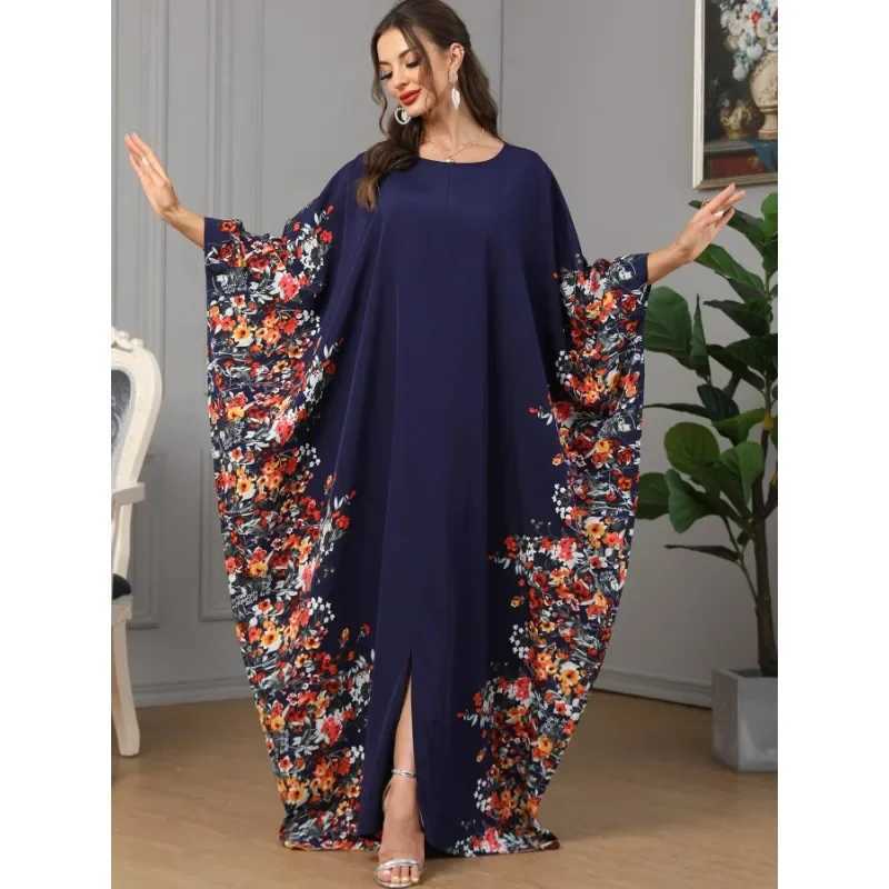 Eid Muslim Party Dress for Women Ramadan Abaya Bat Sleeve Print Long Robe Morocco Kaftan Vestidos Largos Dubai Jalabiya 2025 W251016