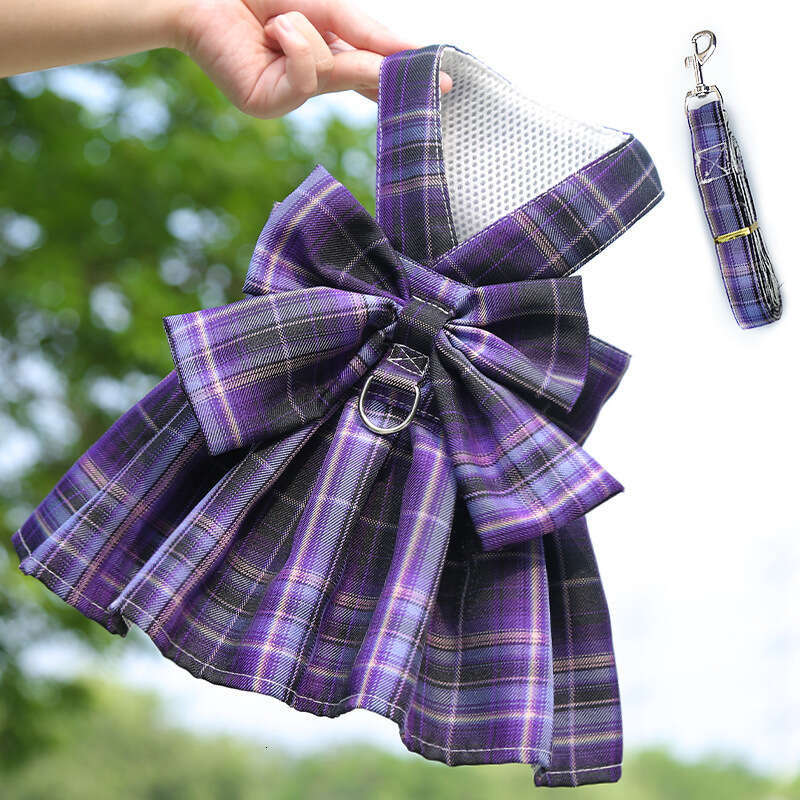 Pet JK Plaid Dress Harness Dog Cat Vest Clothes Teddy French Bulldog Supplies