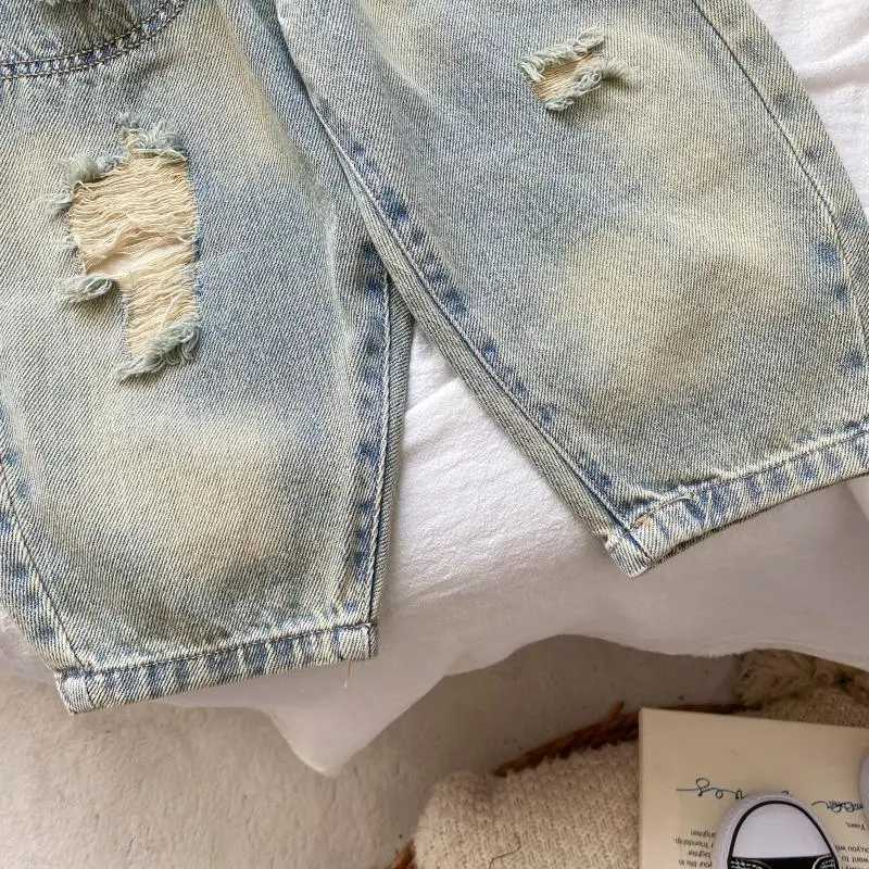 Childrens jeans Spring and Autumn boys casual ripped pants 2025 new baby pants stylish Korean trousersT251017