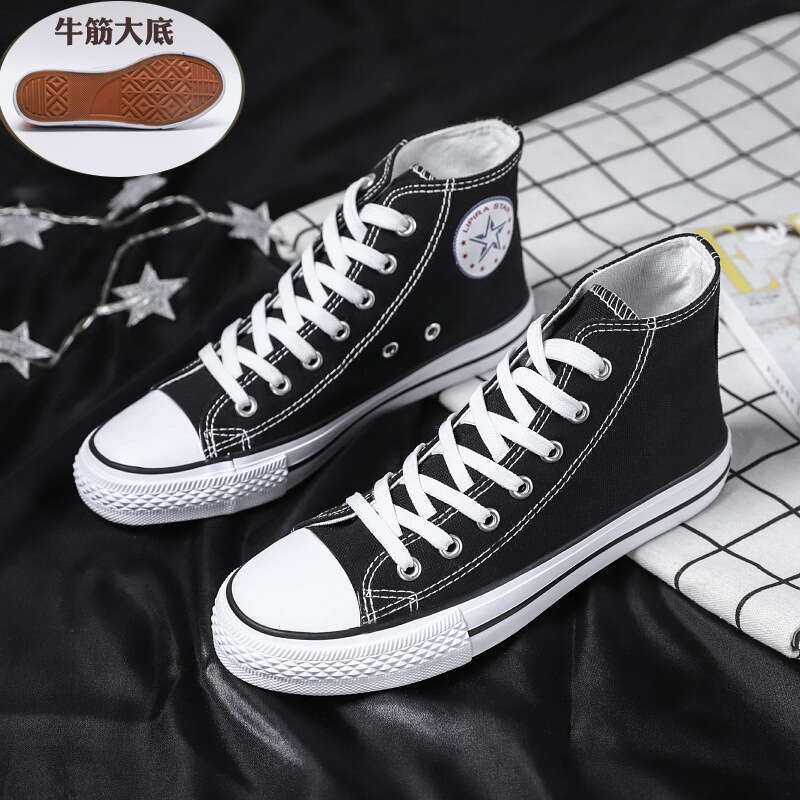 Spring High-Top Canvas Men's All-Black Classic Sneakers Breathable Student Casual Shoes new Korean College Style