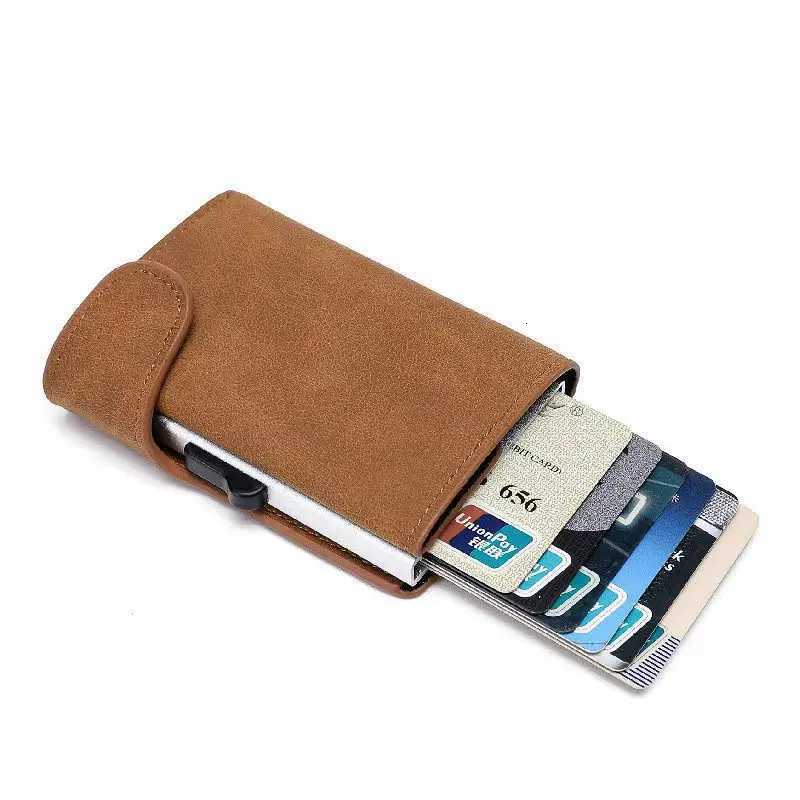Rfid Smart Wallet ID Credit Card Holder Leather Ultrathin Business Men Cardbag Automatic Popup Anti Theft Brush Metal Card BoxW251017