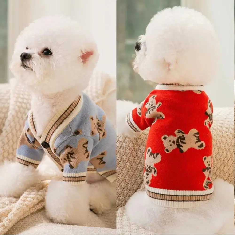 Striped Dog Cardigan Kitten Dog Coat Winter Dog Clothes Cat Knitted Sweater Bear Pattern DIY Soft Luxury Puppy ClothingW251017