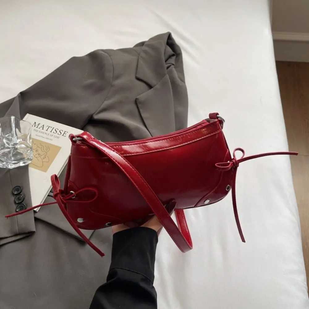 Cute Solid Color Shoder Bag Designer Bow Tie Armpit Bag PU Leather Y2K Wen Handbag Ladies1 D251017