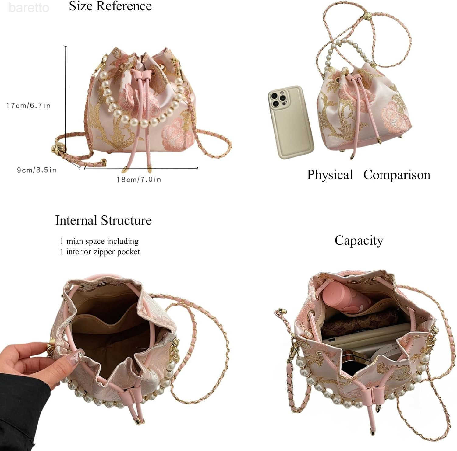 Bucket Bag for Women Small Pearl Drawstring Handbags Hobo Purse Z251017