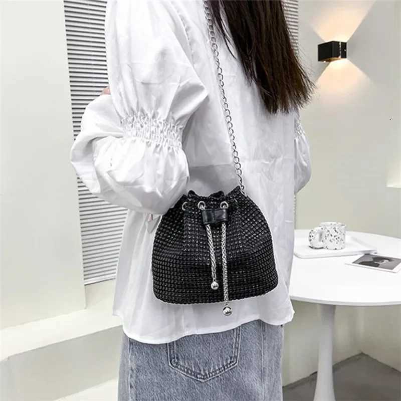 Sparkling Rhinestone Embellished Drawstring Crossbody Bag MultiFunctional Bucket Purse Formal Handbag for Women Daily Commute Z251017