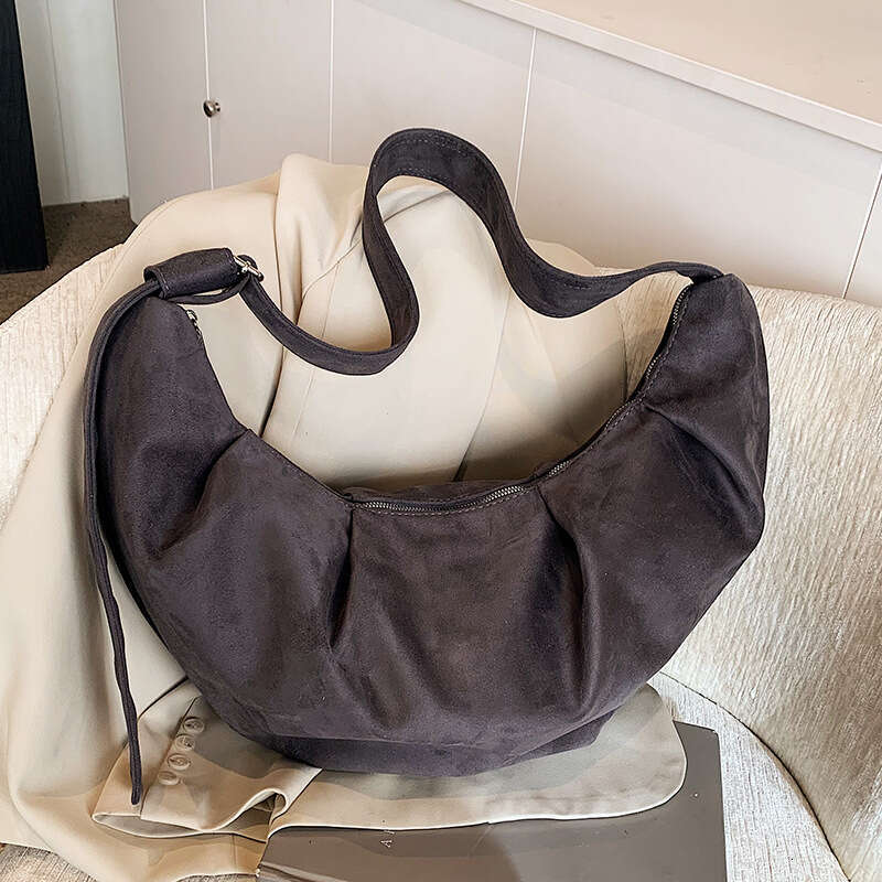 Fashion Suede Texture Pleated Tote for Women Casual Lazy Style Versatile Commuter Crossbody Bag