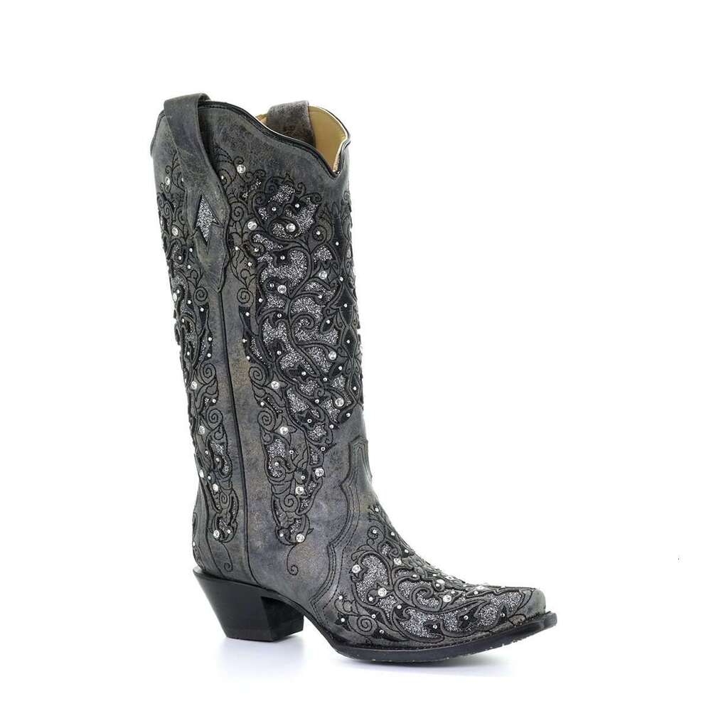 Vintage Pointe Women's Shoes Embroidery Ethnic Style Tall Solid Color Thick Heel Plus Size Fashion Boots