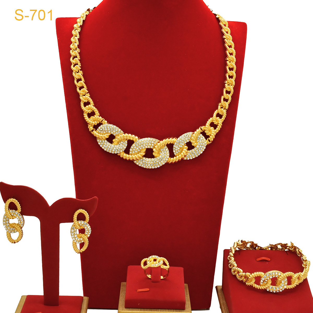 Italy 18K Gold Plated Jewelry Set For Women Two Tone Open Bangle Earrings Necklace Ring 4Pcs Set Jewelry Wedding Party250408