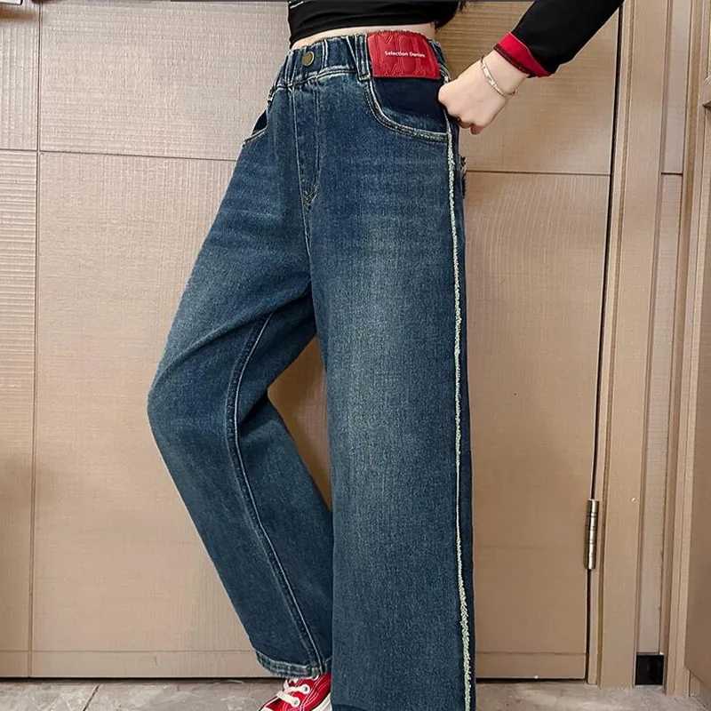 Teen Girls Winter Jeans Fleece Thick Warm Loose Wide Leg Pants Children Casual Allmatch Fashion Teenage School Kids TrousersT251017