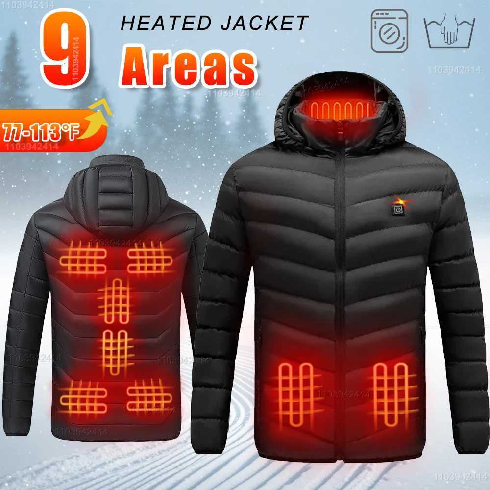9 Areas Heated Jacket USB Electric Self Heating Jacket for Men Women Winter Cotton Coats Ski Hunting Down Jacket Heated Clothing H251017