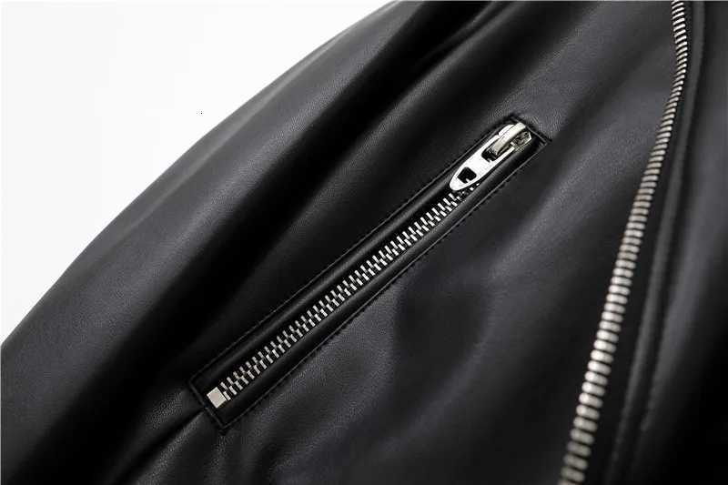 ZVRI Spring and Autumn 2023 New faux leather PU jacket with belt womens lapel motorcycle jacket black zip biker jacketT251017