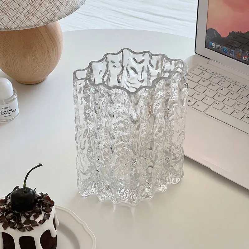 Nordic Style Glass Vase Creative Glacier Transparent Vase Plant Vases Hydroponic Flower Home Living Room Decoration Accessories C251017