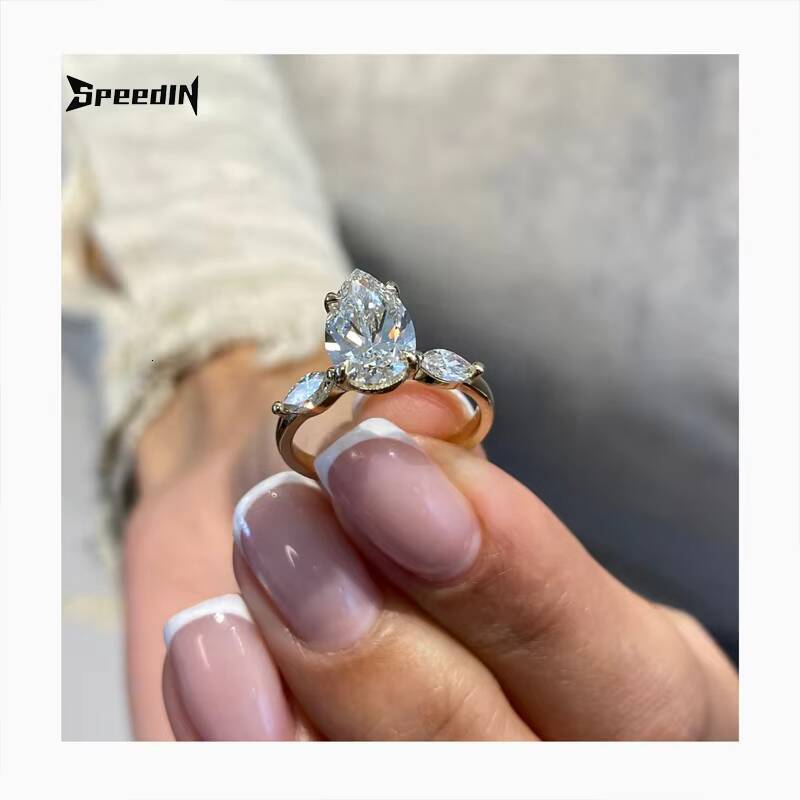 Custom 812mm 4cartat Pear Shape Ice Cut Lab Grown Diamond 18K Yellow Gold Engagement Ring for Women