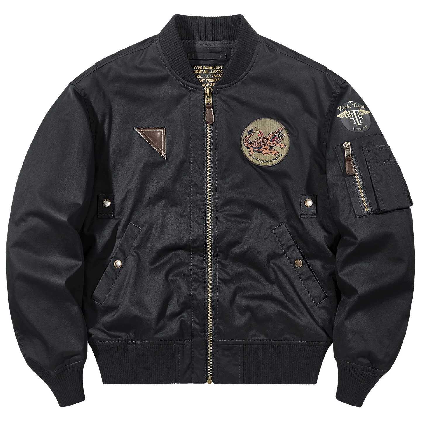 Retro Pilot Jacket Mens Loose Badge Baseball Outerwear Pure Cotton Casual Cargo Coat J251017