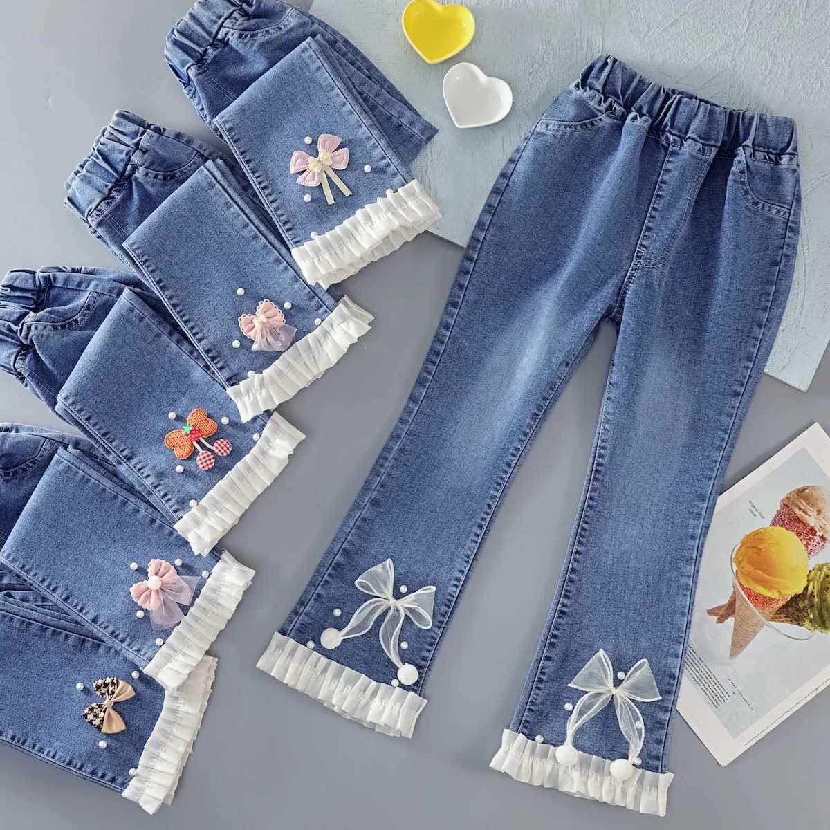 Childrens clothing girls jeans Spring and Autumn 2025 new style Western style Korean version girls bell bottom pants chT251017