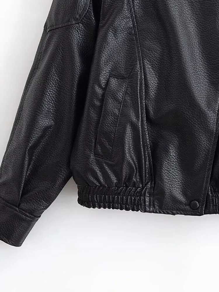 DiYiG Women 2025 Autumn New Fashion Imitation Leather Jacket Chic Zipper Joker Lapel Long Sleeve Jacket Outerwear MujerT251017