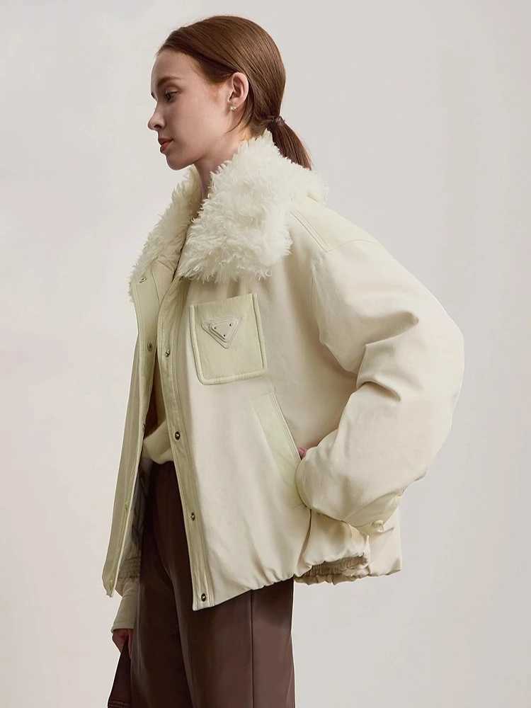 Amii Down Coats For Woman 2025 Winter New Casual Warm Patchwork Versatile Down Jacket Womens Long Sleeves Loose Top 12544075 W251016