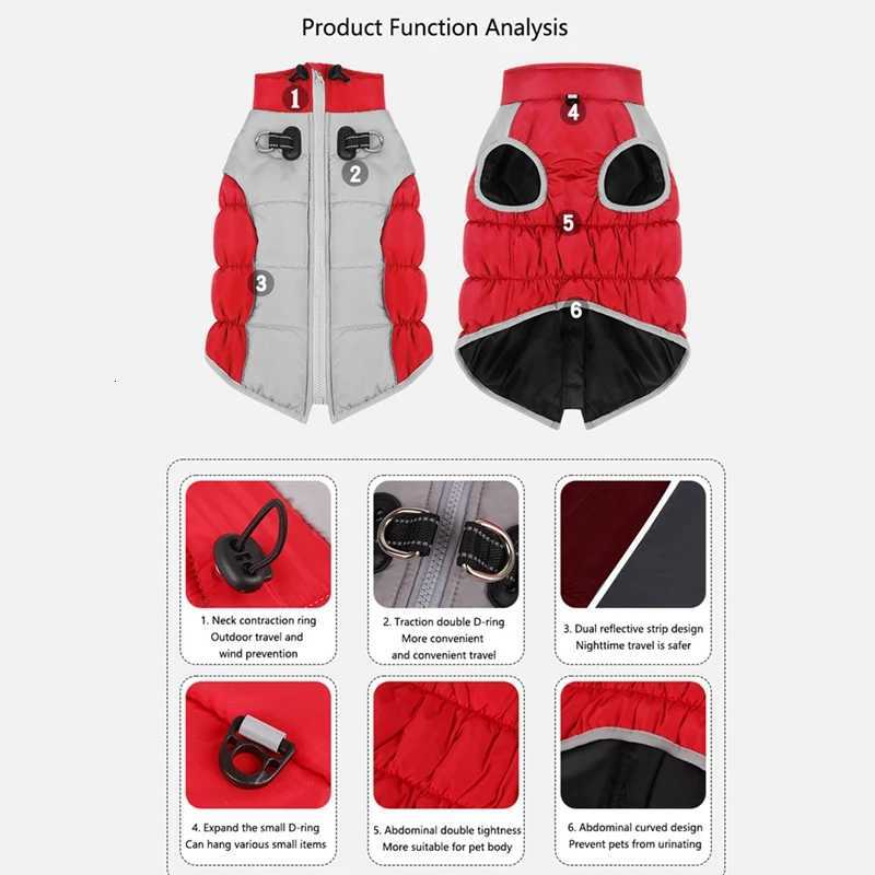 XL6XL Zipper Dog Winter Warm Dog Coat Jacket Reflective Fleece Dog Cold Weather Vest with Leash D Rings for Medium Large DogsW251017