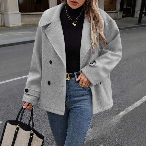 Autumn Winter New Style Women's Street Fashion Casual Jacket With Suit Collar Woolen Coat B5