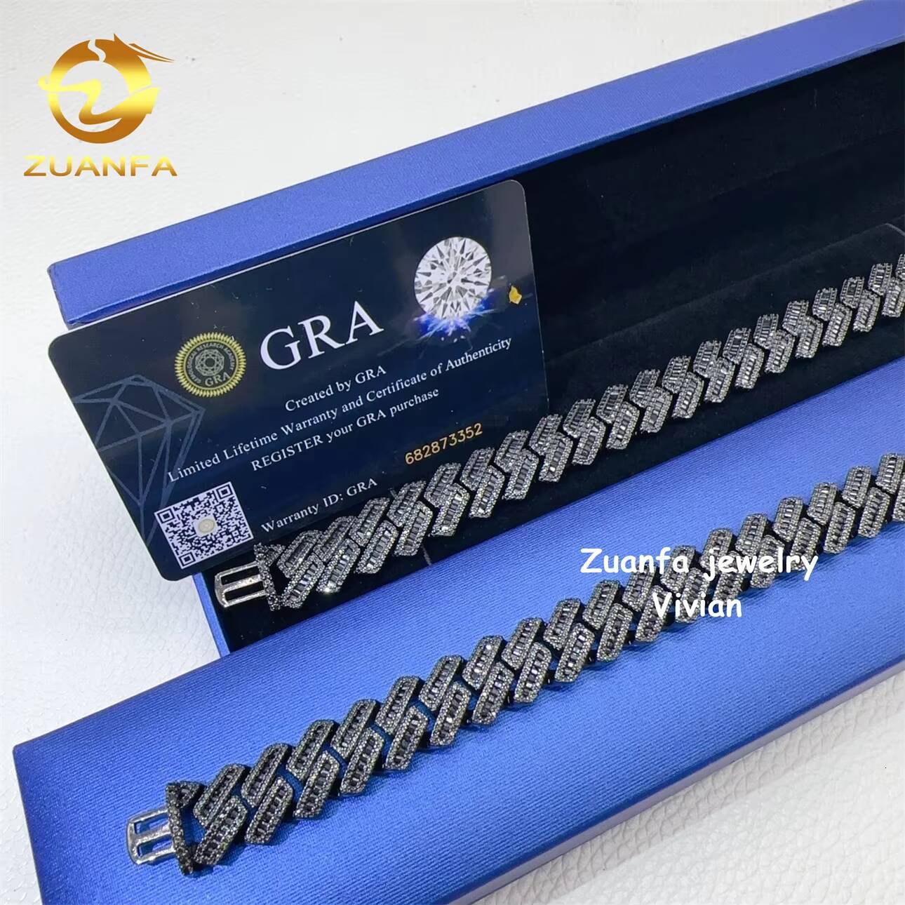 moissanite bracelet Vvs Moissanite Hip Hop Jewelry GRA Certificated 20mm Iced Out Silver 925 Diamond Bracelet Cuban Link Chain