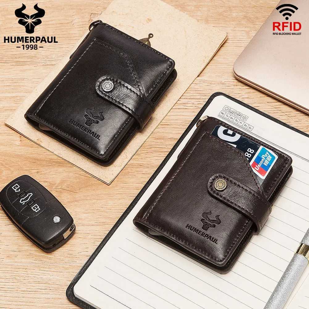 Genuine Leather Small Money Wallets for Men RFID Protected Pop Up Credit Card Holder Aluminium Smart Wallet with Money ClipW251017
