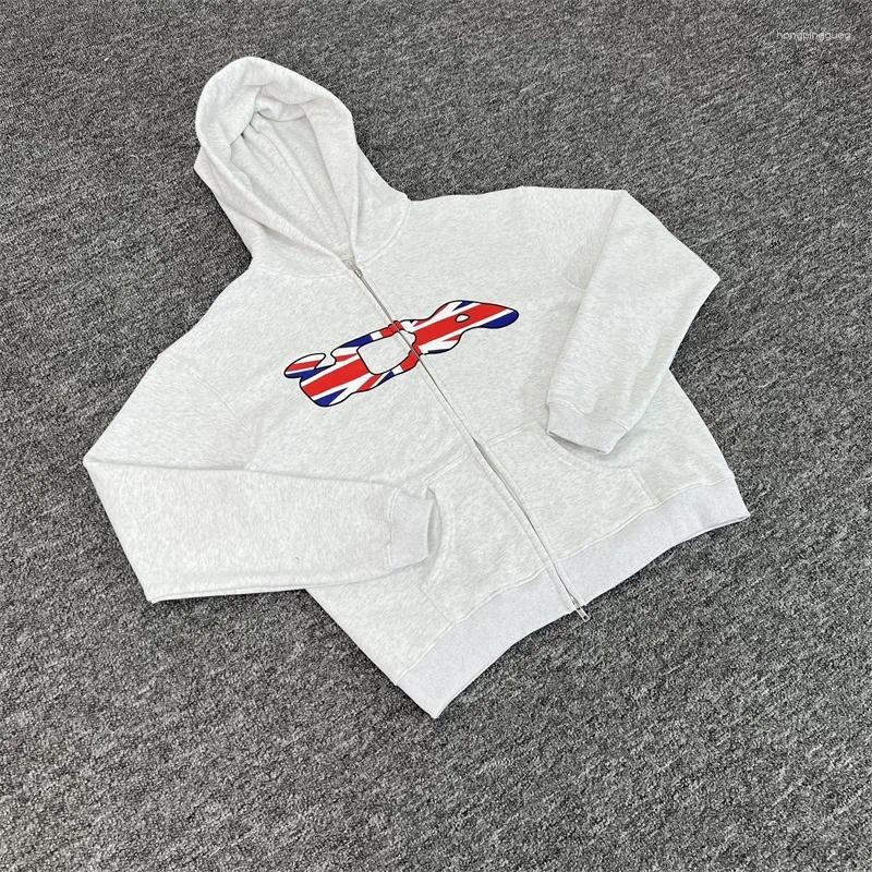 Men's Hoodies Oversized IDA Grey Men Women 1:1 High Quality Embroidery Of The British Flag Hooded Sweatshirts
