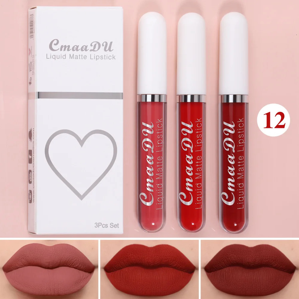 3Pcsset Matte Velvet Lip Gloss Waterproof Longlasting Liquid Lipstick Cosmetic Beauty Keep 24 Hours Makeup maquillages 251011