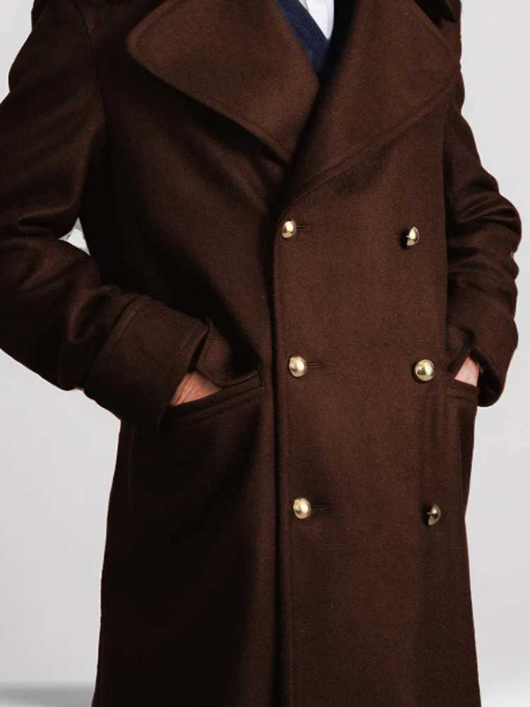 Autumn Winter Warm Woolen Coats Mens Vintage Turndown Collar Double Breasted Long Jackets For Men Outdoor Casual Trench Coat J251017