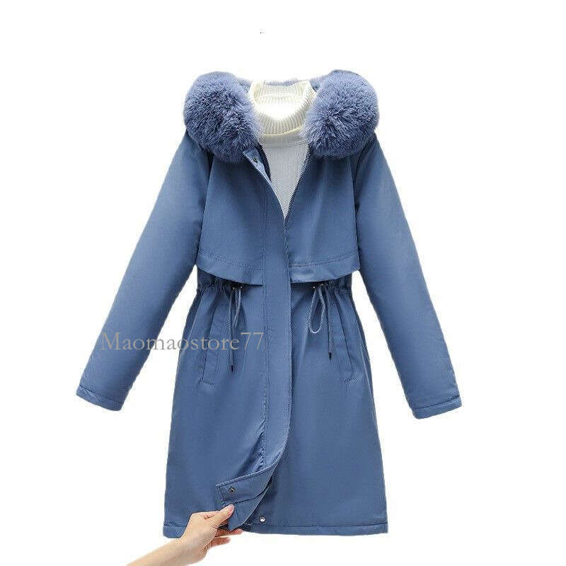 Cotton Women Parkas Women's Winter Jacket With Furry Hood Knee Length Plush Lining Windproof Coat For Cold Weather Plus