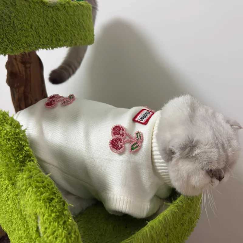 Small Dog Teddy Sweater Pet Cute CherryPrint Winter Warm Clothes Bichon Knit Pullover Maltese FruitPrint ClothingW251017