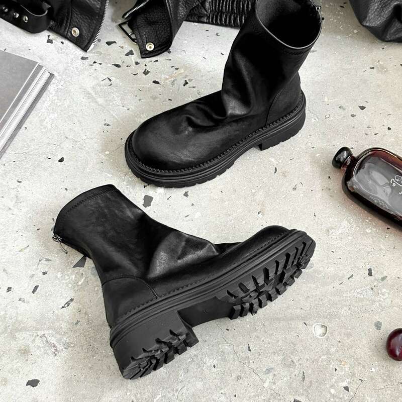 Cameido Women's Versatile Plain Face Thick Sole Elastic Wrinkled Pile - Up Slim Boots Autumn And Winter For Short Women