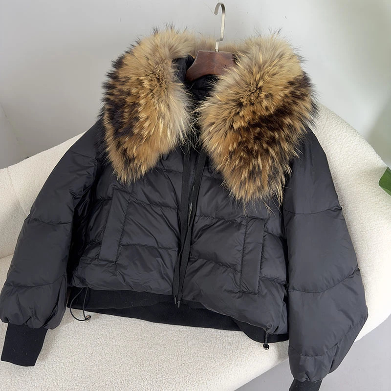 Fashion Warm Duck Down Coat Winter Jacket Women Natural Real Big Raccoon Fur Collar Loose Thick Outerwear Streetwear 251014