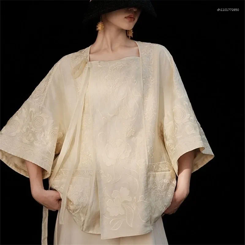 Women's Jackets 2025 Summer Retro Solid Embroidery Jacket Women High-end Square Neck Female Clothing Chinese Style Loose Lace-up Coat