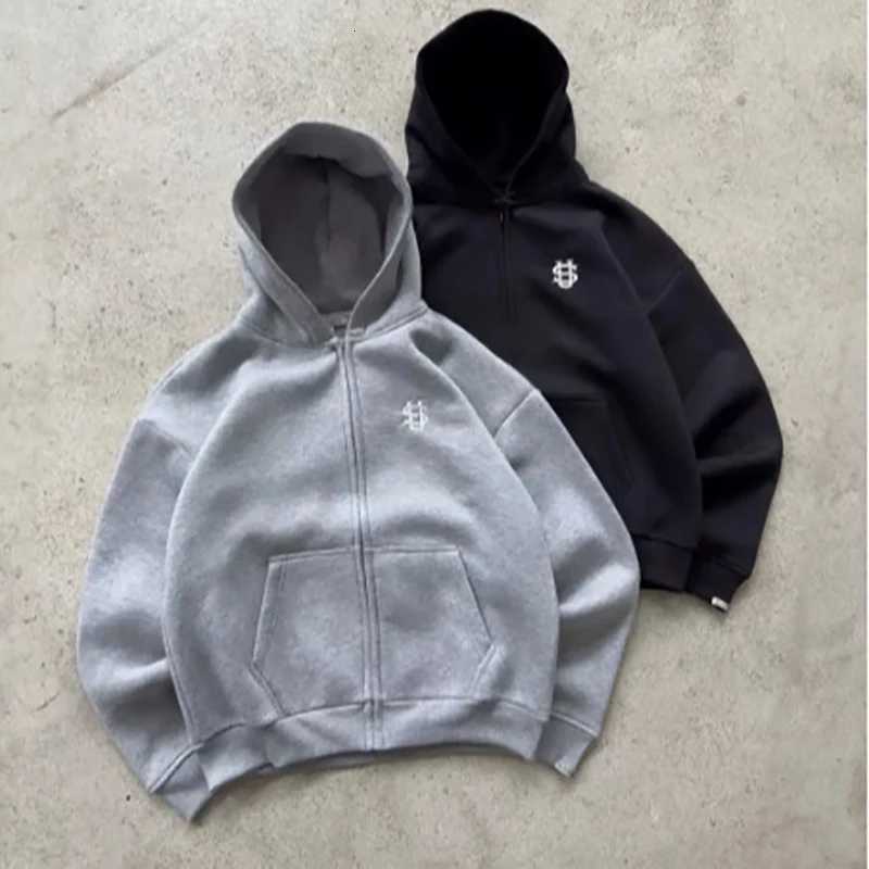Black Gray Elastic Rope Zipper Hoodie Sweatpants Solid Color Mens Embroidered High Street Hiphop Rap Street PantsXJ251017