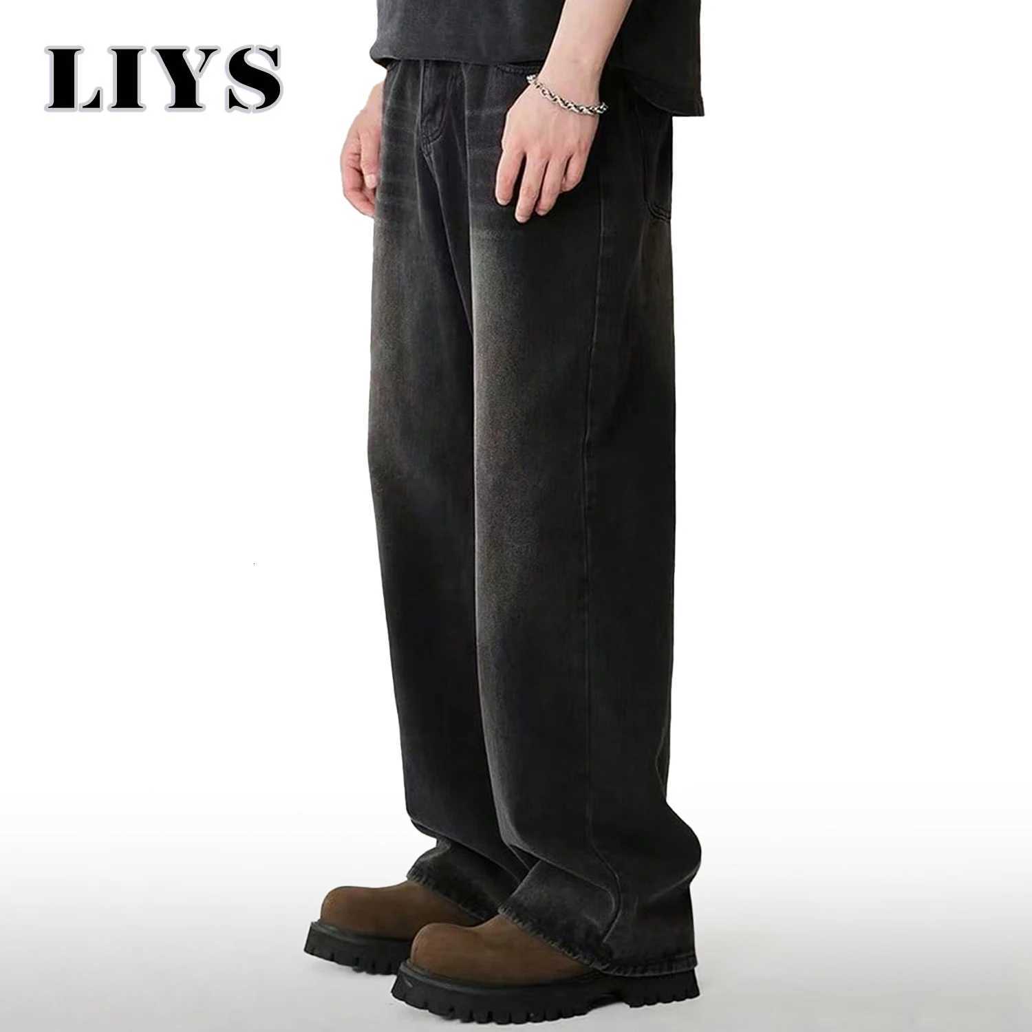 Four Season Mens Jeans Korean Version Student Casual Pants High Street Straight Loose Wide Leg Jeans Black Gray Blue Baggy Jean Y251105
