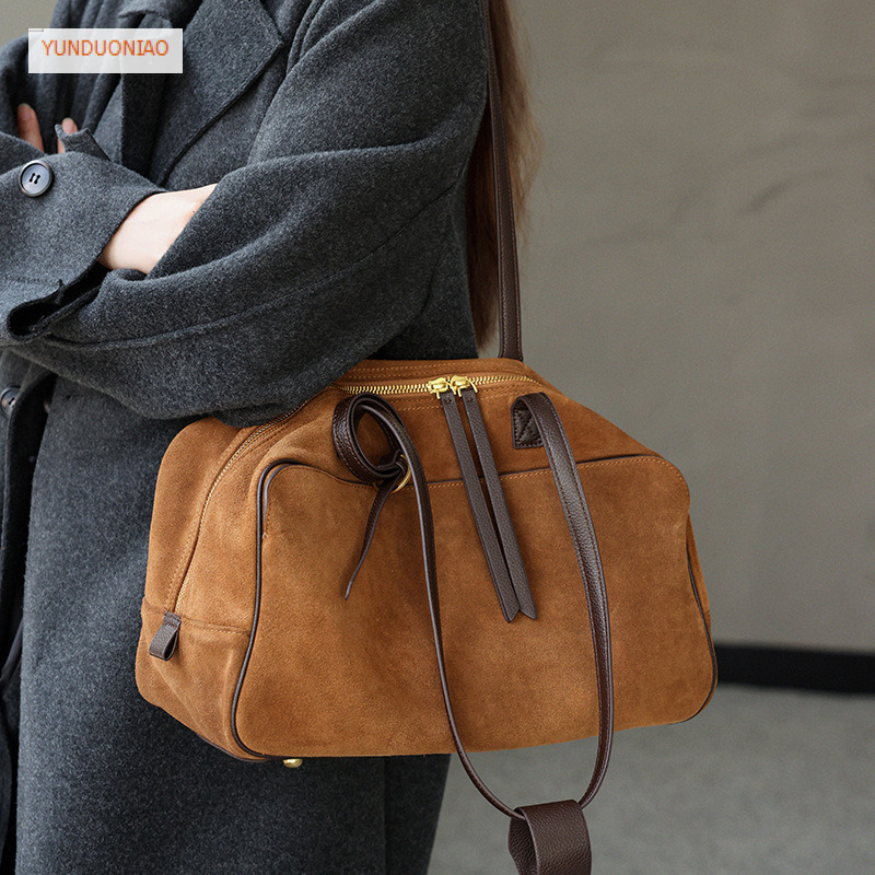 Matte texture cowhide bowling bag genuine leather new commuter women's bag autumn and winter new designer bag single shoulder armpit bag luxury b