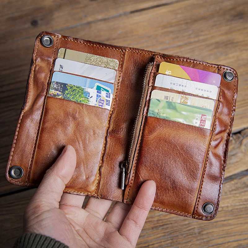 GURO High Quality Men Genuine Leather Wallet Vintage Bifold Money Clip Credit Card Holder Luxury Design with Zipper Coin PocketW251017