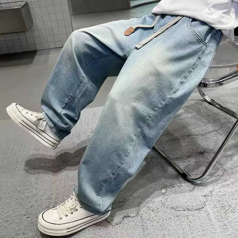 Autumn Toddler Kids Boys Jeans 2025 Versatile Casual Letter Print 48Y Boy Demin Pant Mid Waist Simple Little Boy Loose PantT251017