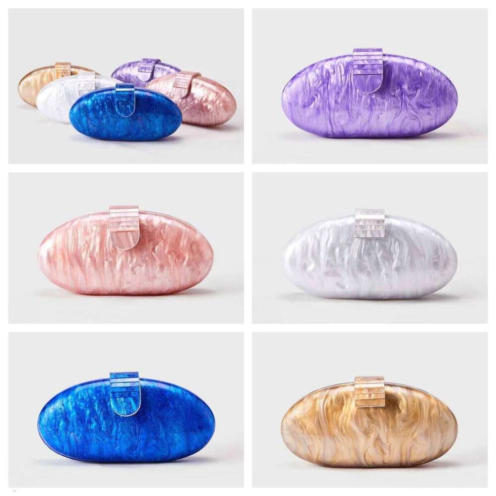 Women Acrylic Cute Long Round Evening Bag Female Marble Party Prom Casual Clutch Sac A Main Handbag And Purse