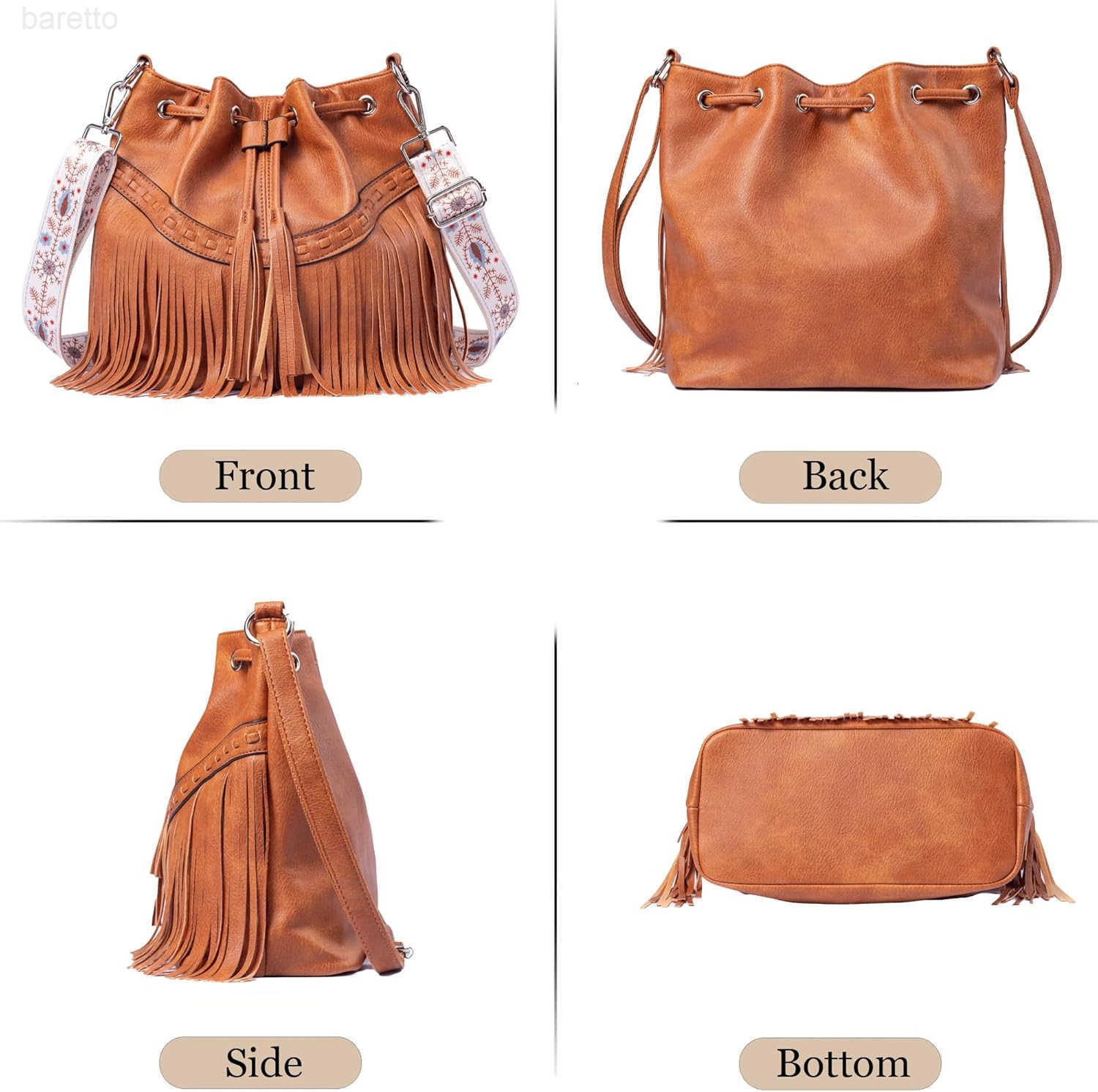 Fashion Women Bucket Fringe Hobo Bag Western Purse Vegan Leather Tassel Hippie Shoulder Crossbody Bag Z251017