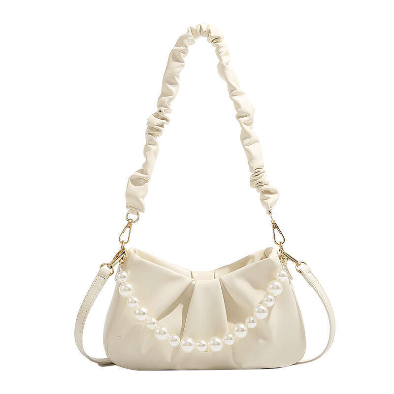 Fashion Ruched Cloud Underarm Pearl Chain Niche Versatile Fairy Style Handbag Shoulder Bag